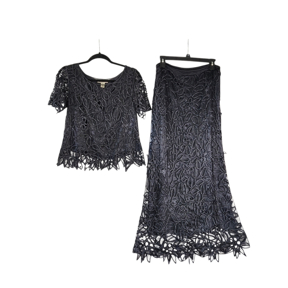 Vintage Silken Poetry 100% Silk Hand Crocheted Beaded Lace Maxi Skirt & Top Set